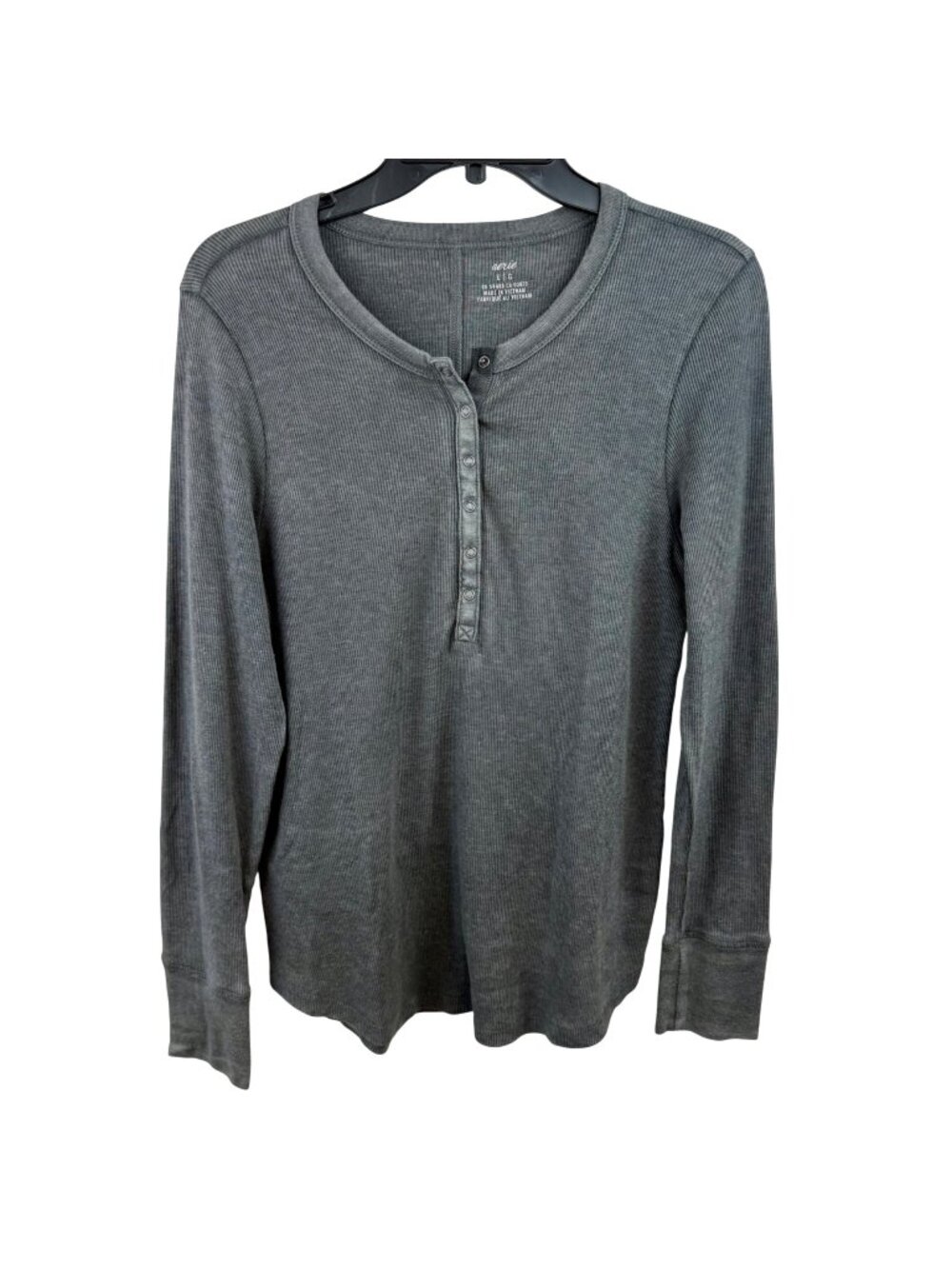 Aerie Gray Long Sleeve Henley Top Women’s Size Large Cotton Blend Casual EUC